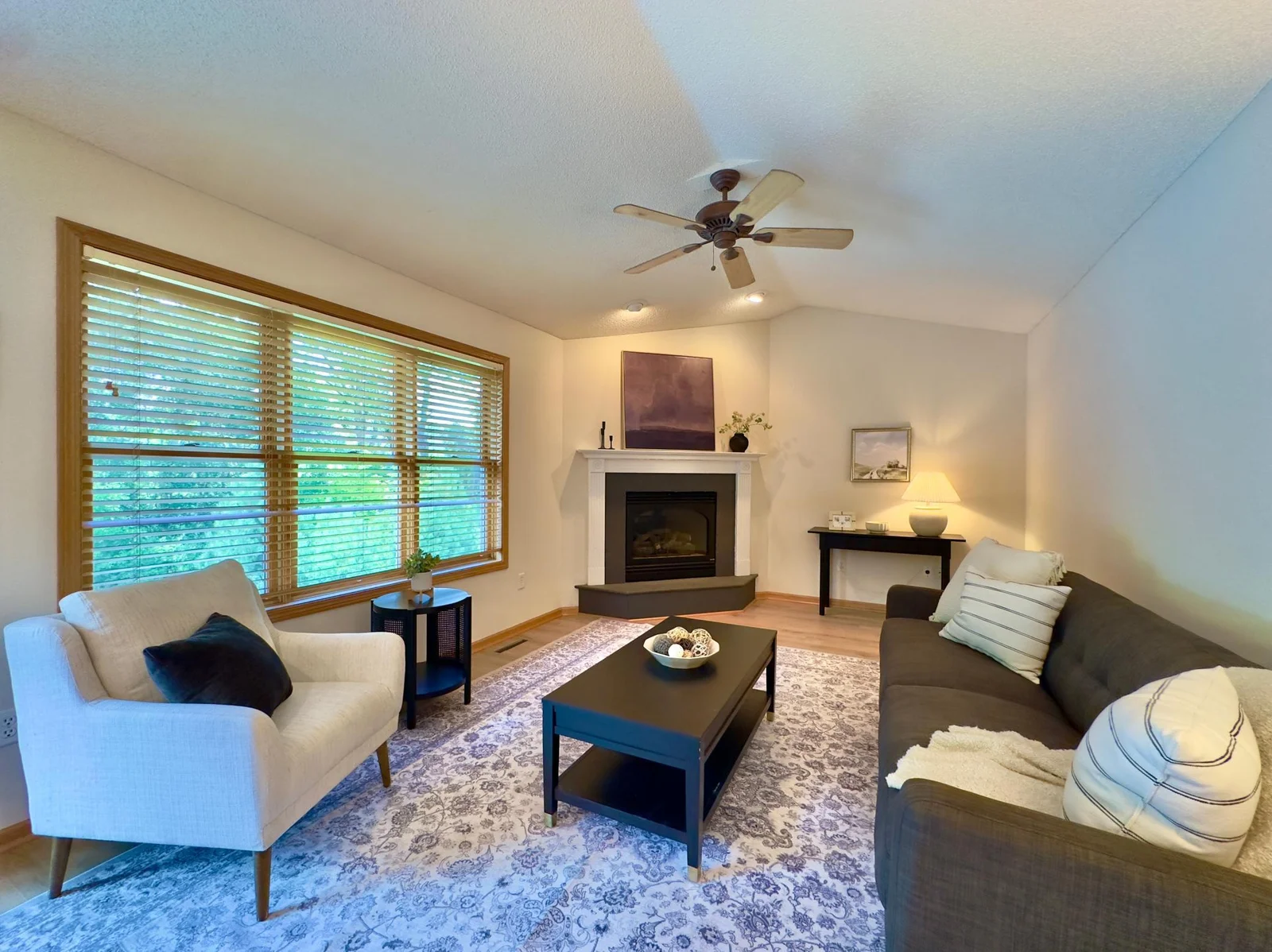 Fireplace room sits just off the kitchen