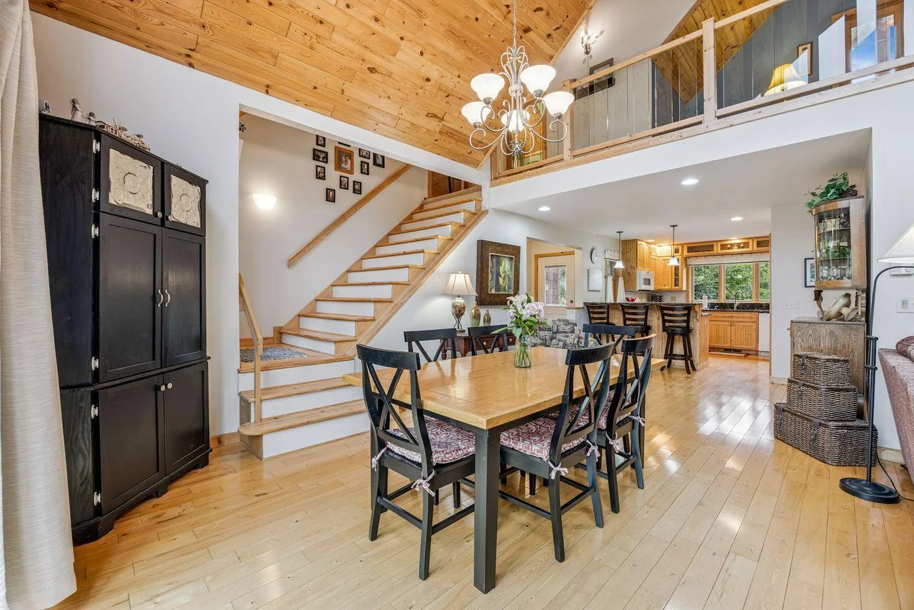 View from lakeside windows into dining/kitchen area.
