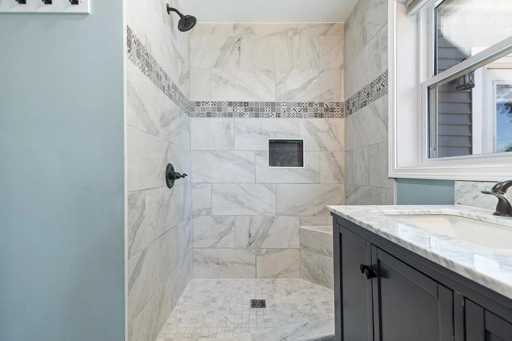 Fully tiled shower walk-in shower