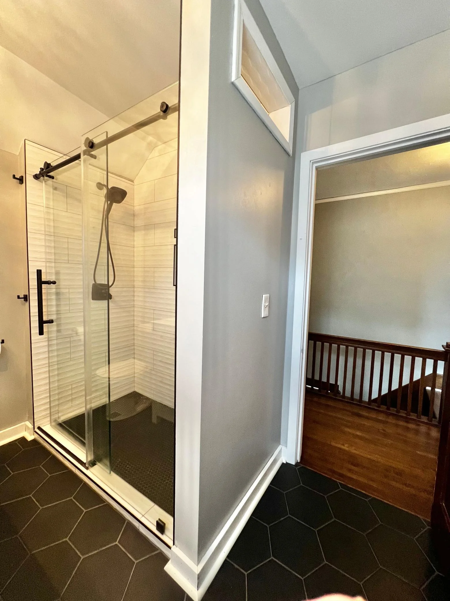 Second Floor 3/4 Bathroom with New Tiled Shower, Frameless Glass Door, New Fixtures.