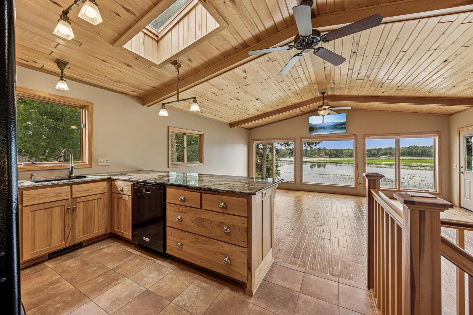Kitchen Living Room with Skylights