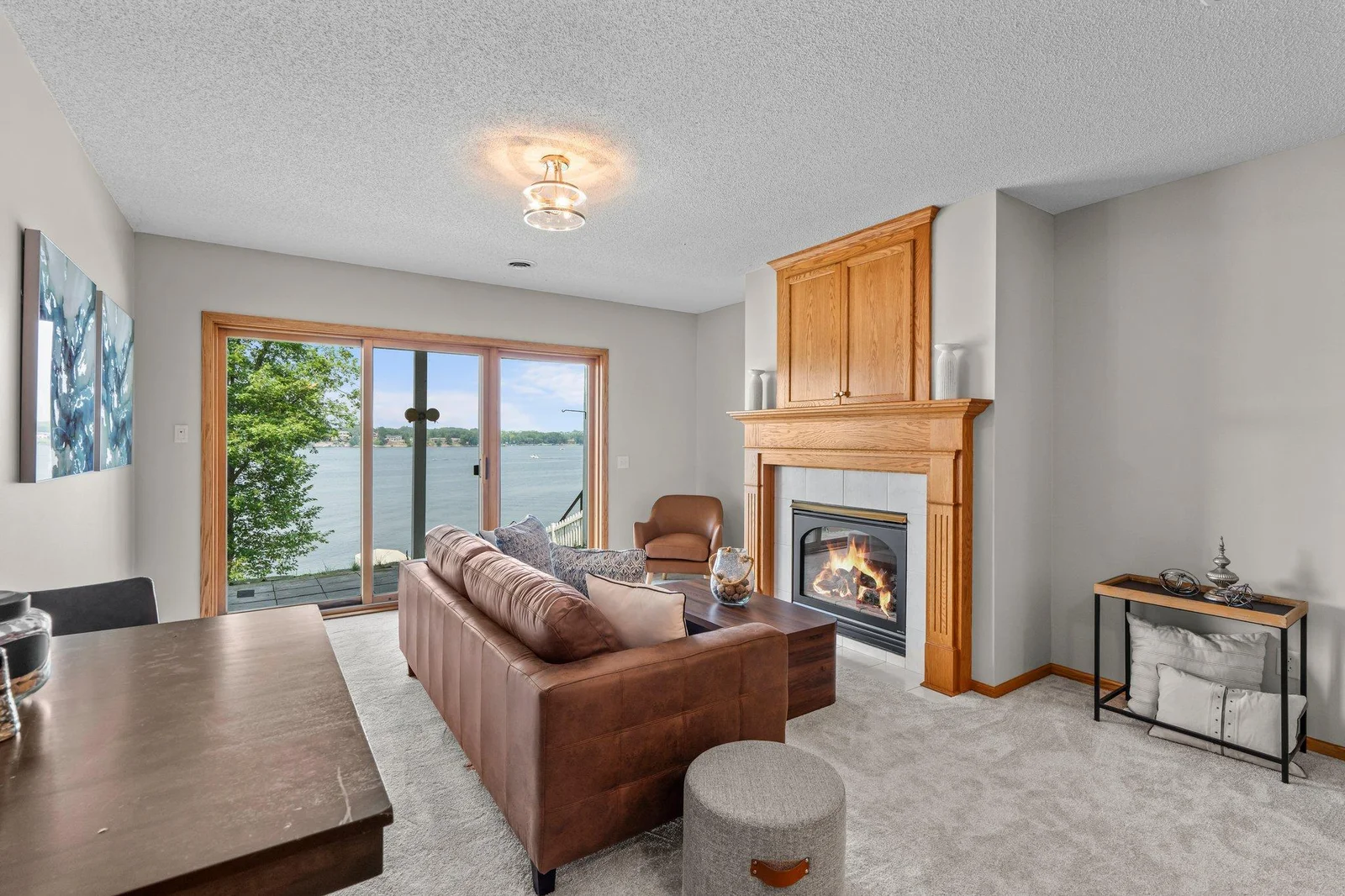 Cozy lower family room with beautiful views