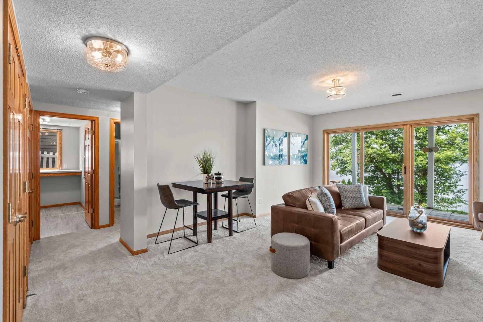 Walkout lower level features new carpet, fixtures and paint with access to the patio