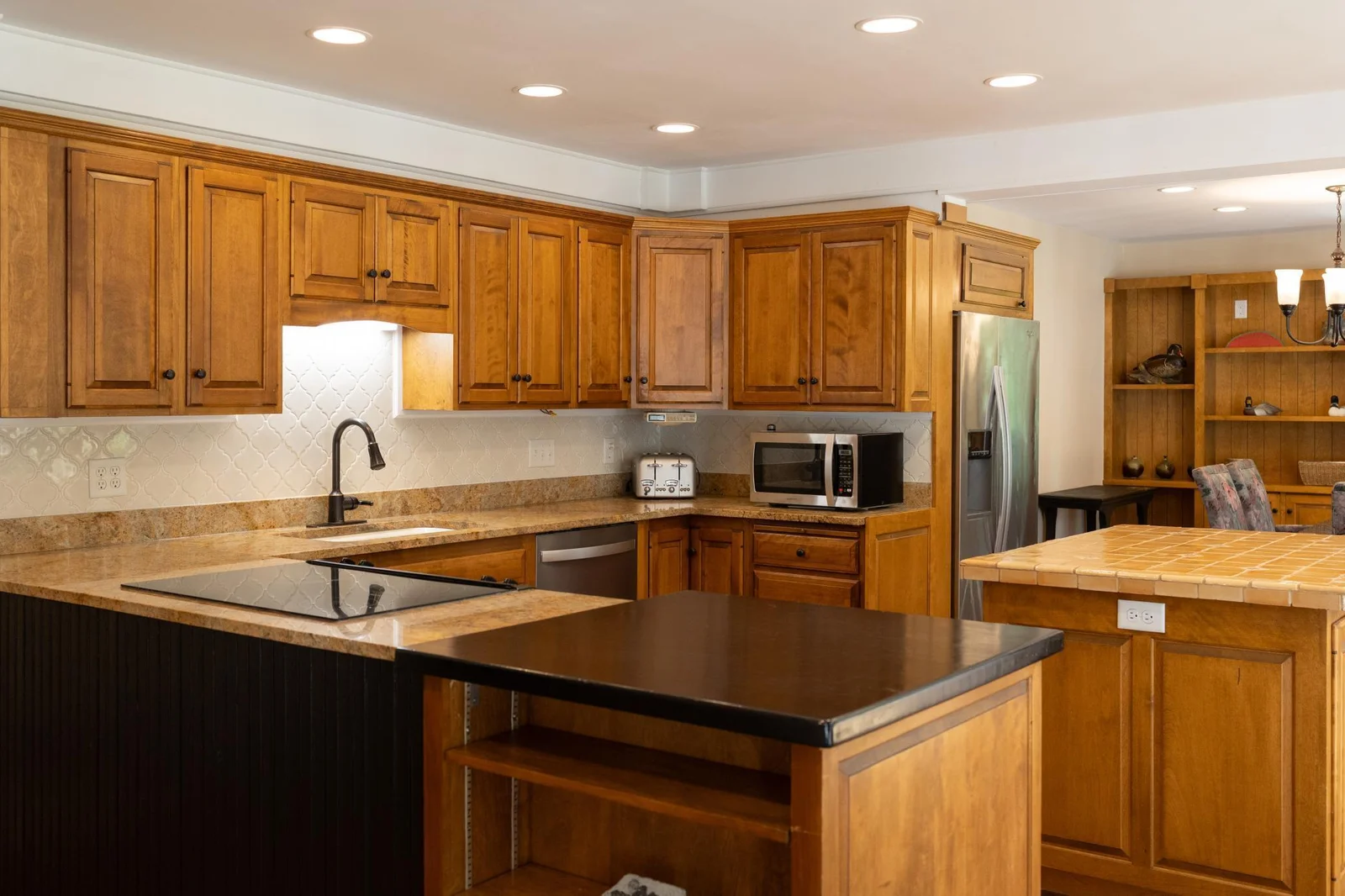 Spacious kitchen with center island.