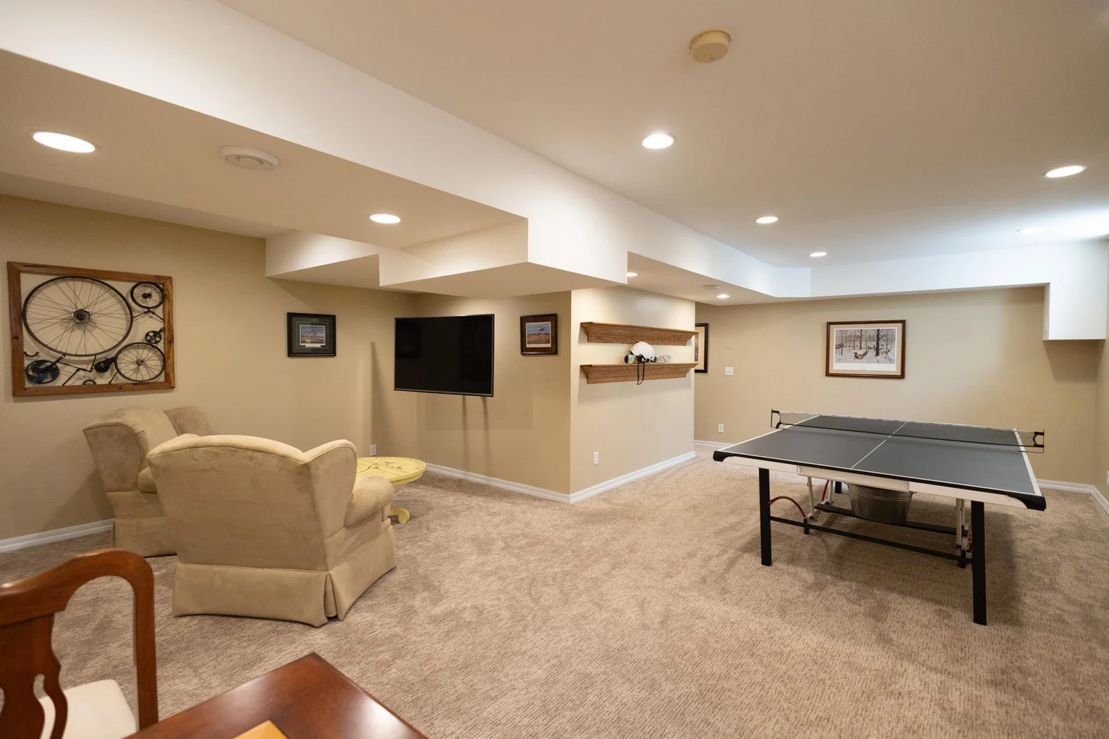Spacious lower level family room.