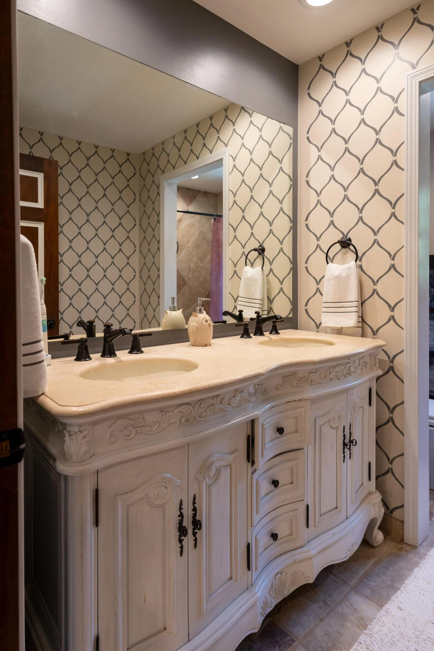 The upstairs 3/4 bathroom
