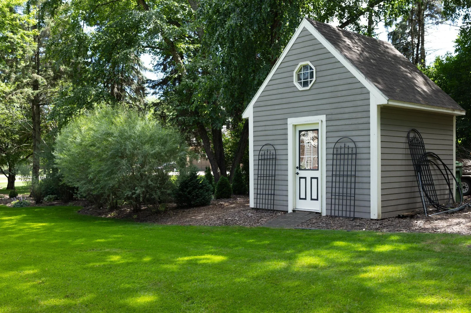 The shed is perfect extra storage for your lawn mower!