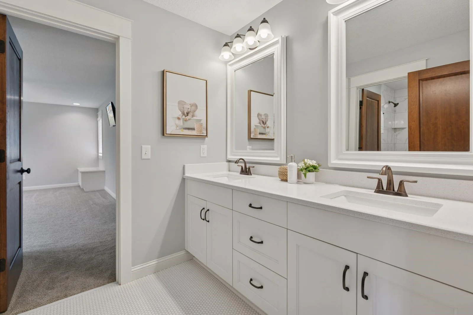Jack and Jill Bathroom Upper Level with dual sink vanity