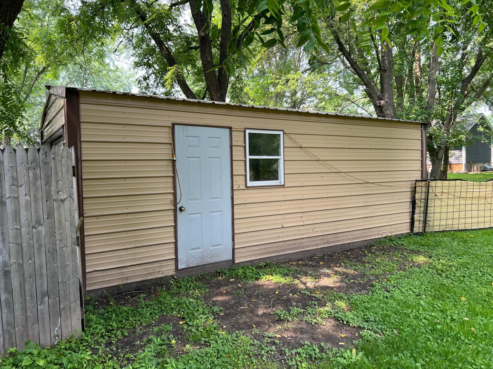 side view of storage shed